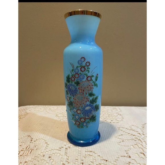 Blue Glass Bud Vase With Floral Pattern - Picture 7 of 7
